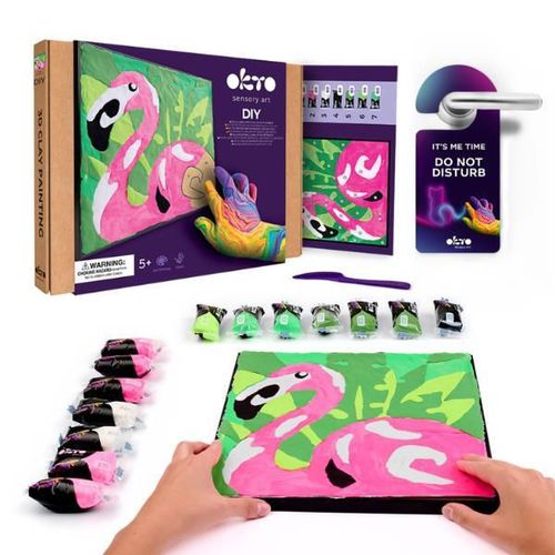 купить Набор для творчества Okto 20053 Tablou 3D pe numere din plastilină aerată Air Clay 29×29cm: Flamingo Roz в Кишинёве 