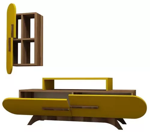 купить Тумба напольная для TV Trendy Trandafir S, Nuc, Galben 145x49x36cm в Кишинёве 