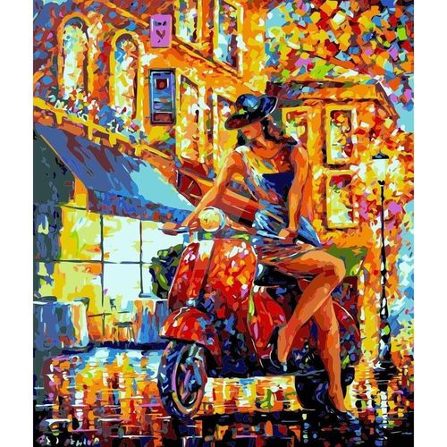 купить Картина по номерам Richi R10A/32 (07671) Mozaic cu diamante Fată pe scuter 40x50 в Кишинёве 