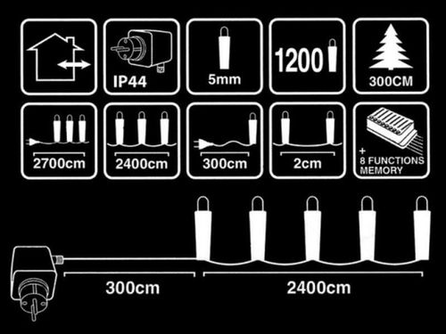 cumpără Ghirlandă Promstore 33053 Огни новогодние Ветка 1200LED экстра т-бел, 24m, 8реж în Chișinău 