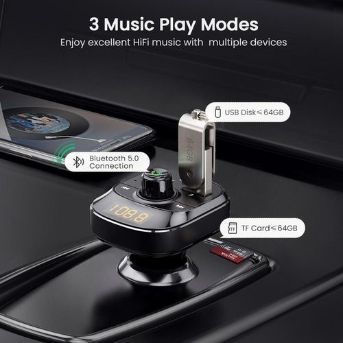cumpără Modulator MP3 FM Ugreen 80910 FM Bluetooth Transmitter V5.0 + Car Charger 1*USB-A 3.0 QC3.0 + 1*Type-A 2.0 + 1*USB-C PD + TF Slot CD229, Black în Chișinău 