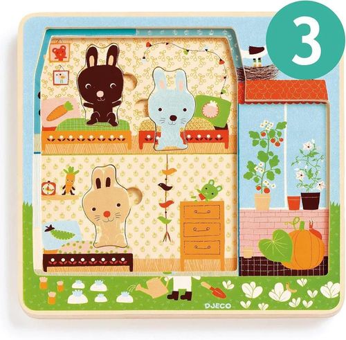 cumpără Puzzle Djeco DJ01480 Puzzle din lemn in 3 nivele Cabana Iepurasului în Chișinău 