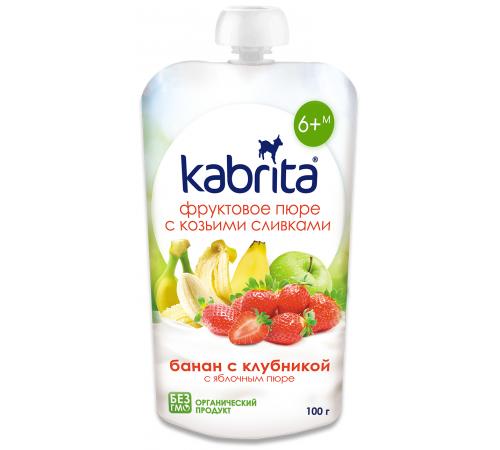 Яблочно-банановое пюре с клубникой и козьими сливками Kabrita (6+ мес) 100 г 