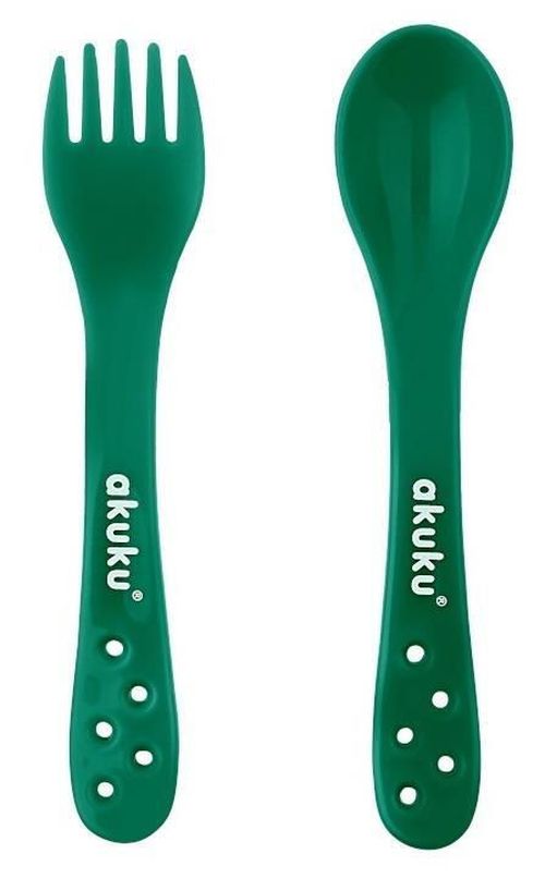 купить Посуда для кормления Akuku A0074 Набор ложка и вилка Green в Кишинёве 