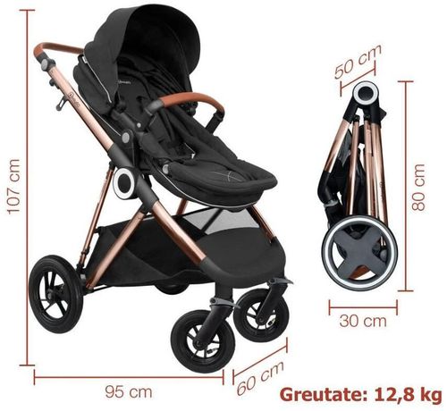 купить Детская коляска BabyGo BGO-76141 3 in 1 AIR Halime Black, cadru Gold в Кишинёве 