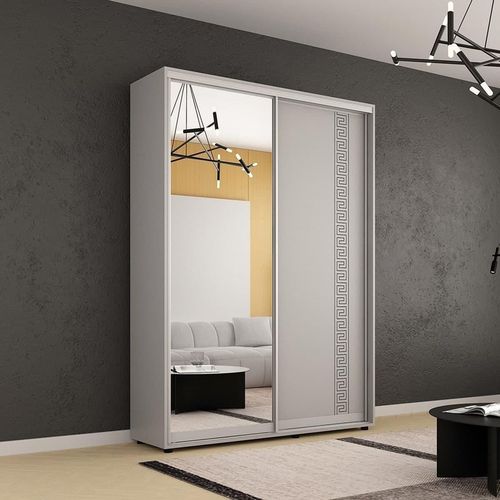 купить Шкаф Mobildor-Lux Compact uși glisante Oglindă + PAL cu ornament grecesc (160x45x240H cm) Grey в Кишинёве 