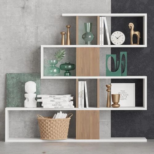 cumpără Raft de birou Trendy Karlin, Alb, Nuc 120x109x20cm, raft de carti în Chișinău 