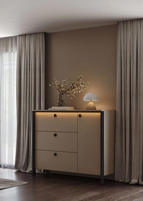 купить Комод Fabrik Home Clay 3 ящика + 1 дверь (c подсветкой) Кашемир в Кишинёве 