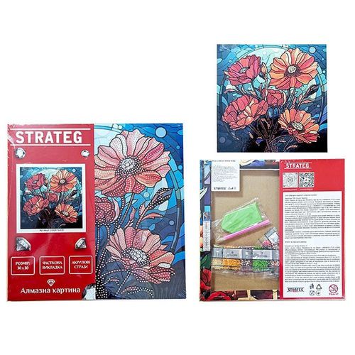 cumpără Tablou pe numere Strateg 57339 Mozaic cu diamante 30x30cm Maci rosii în Chișinău 