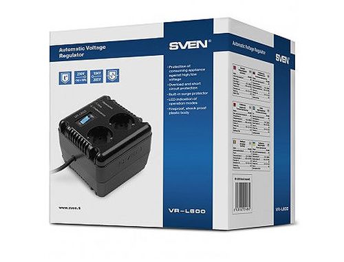 купить SVEN Automatic Voltage Regulator VR-L600, 600VA/200W, Input 184~285V, Output 230V -14/+10%, 2 socket (stabilizator de tensiune/стабилизатор напряжения) в Кишинёве 