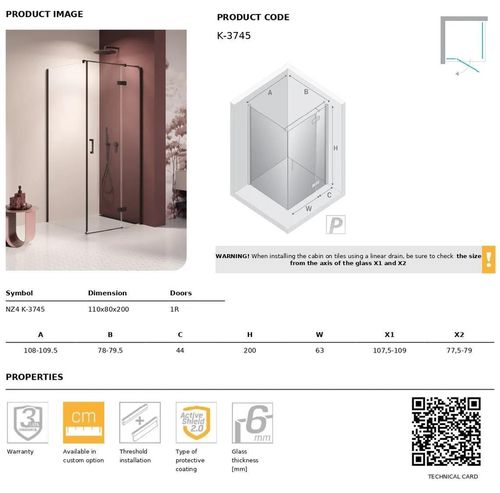 cumpără Cabină de duș New Trendy Nesta Black Rectangular R 110x80x200 Hinged K-3745 în Chișinău 
