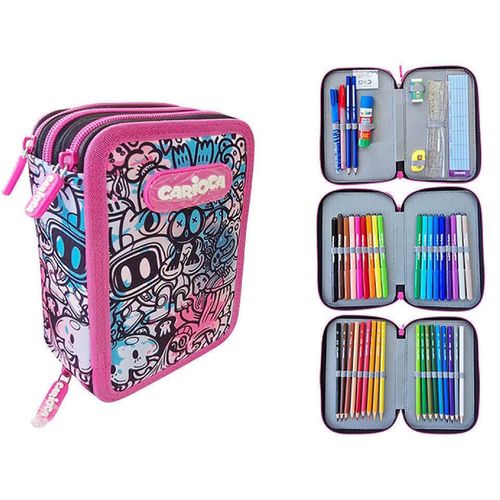 купить Школьный пенал Carioca 56868 Пенал 3zip Comics Blue/Pink, текстиль в Кишинёве 