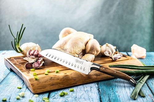 купить Набор ножей Laguiole Luxury Line Santoku Knife Olive Wood cu tocator lemn в Кишинёве 