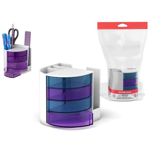 купить Подставка-органайзер Erich Krause 56329 Подставка для настольных принадлежностей Venezia Classic, белая с фиолетовыми ящиками в Кишинёве 