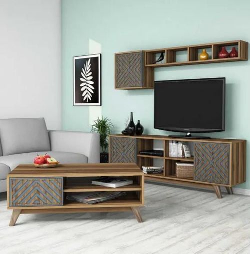 купить Стенка Trendy Inci Орех, Синий (комплект мебели для гостиной) (GTR001310) в Кишинёве 