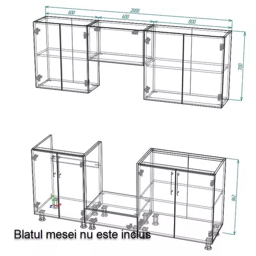 купить Мебель для кухни Smartex (30094) K3 200сm Alb+Stejar inchis в Кишинёве 