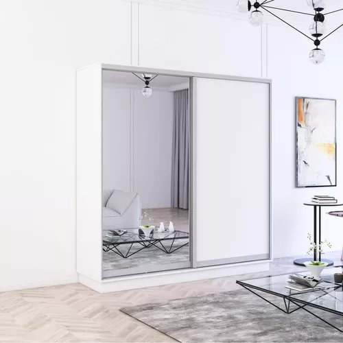 cumpără Dulap Mobildor-Lux Fox uși glisante din oglindă și PAL (200x60x220H cm) Alb în Chișinău 