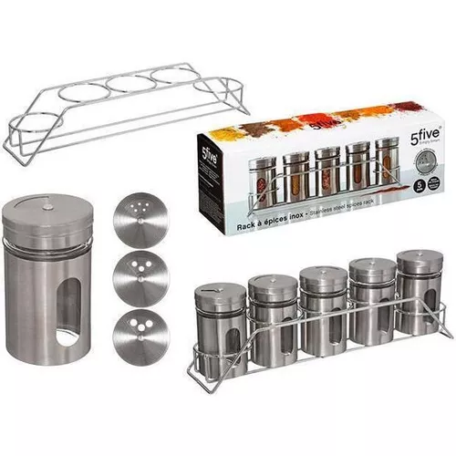 купить Контейнер для хранения пищи 5five 50239 Набор банок для специй 5ед,+подставка 28.5cm, металл в Кишинёве 
