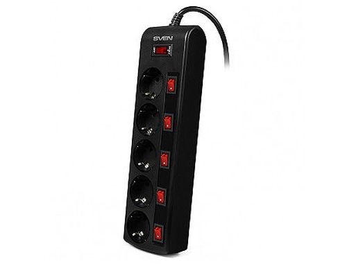 купить Фильтр импульсных помех SVEN SF-05PL 5 sockets with individual switches, Black, 1.8m (Priza cu protectie - prelungitor/basic surge protection) в Кишинёве 