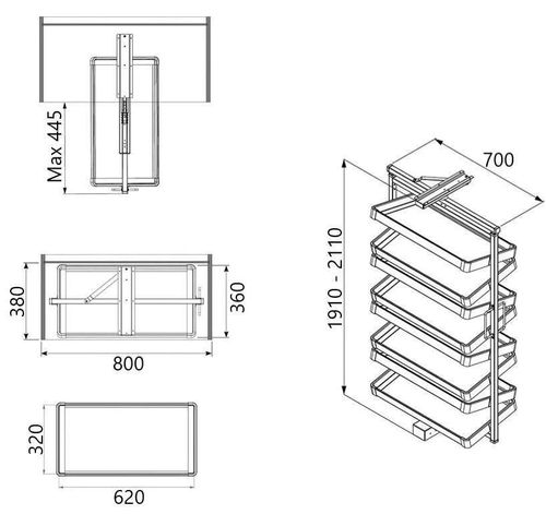 купить Фурнитура для мебели Starax S-6835-A поворотная стойка обуви 1910-2110мм в Кишинёве 