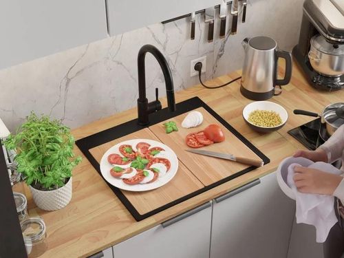 купить Мойка кухонная Primagran Oslo 60 Top Black metallic + accesorii 530x580 MONKM в Кишинёве 