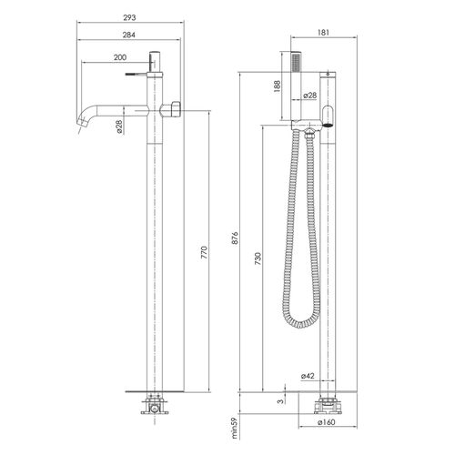 BRENTA смеситель для ванны отдельностоящий, граф.хром, 35 мм (ванная комната) 