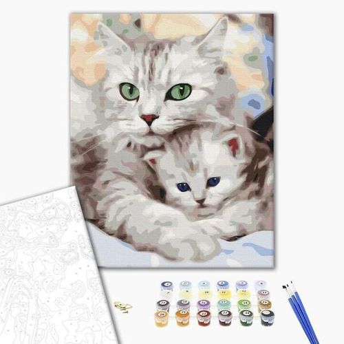 купить Картина по номерам BrushMe BS52689 40x50cm (în cutie) Pisica mamă cu pisoiașul в Кишинёве 