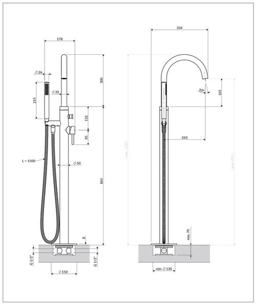 cumpără Baterie pentru cadă Omnires Y1233BL Semi-matt Black în Chișinău 