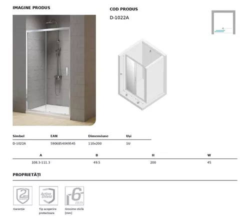 cumpără Cabină de duș New Trendy D-1022A Shower Door New Varia 110x200 6mm în Chișinău 