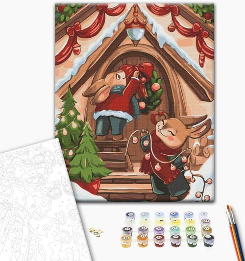 купить Картина по номерам BrushMe RBS1016FC 30x40 сm (fără cutie) Iepurași de sărbătoare в Кишинёве 