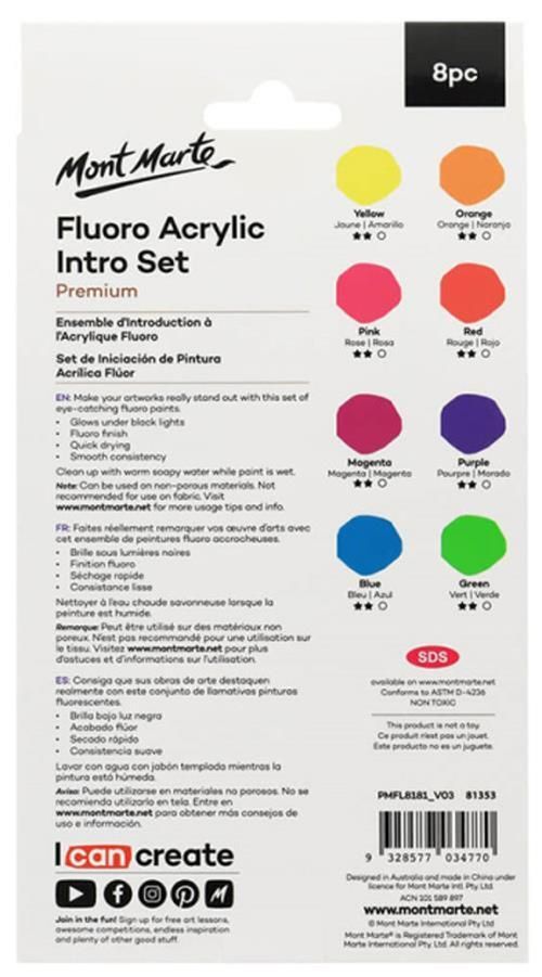 купить Набор для творчества Mont Marte PMFL8181 Set vopsele Fluro 18ml, 8buc в Кишинёве 