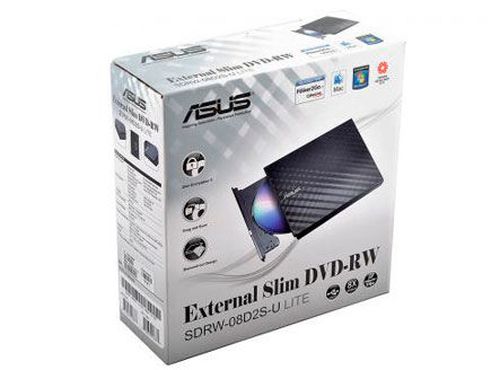 купить Внешние оптический привод ASUS SDRW-08D2S-U LITE Black External Slim DVD+-R/RW Drive, 8x DVD+-R/8x DVD+-R DL/5x DVD-RAM/24xCDR/ 24xCDRW /8xDVD/24xCD, USB 2.0 (unitate optica externa DVD-RW/оптический привод внешний DVD-RW) в Кишинёве 