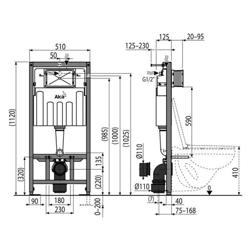 cumpără Vas WC Alcaplast Набор 2 в 1 Sadromodul AM101/1120 с кнопкой смыва M70 пластик белая în Chișinău 