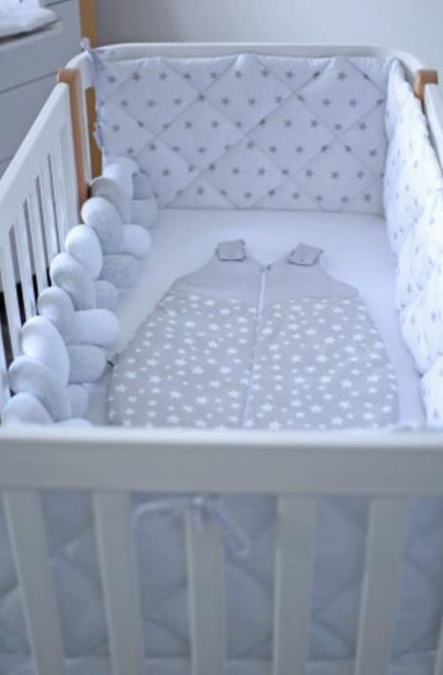 cumpără Protecție laterală pentru pătuț Veres 154.01.05 Бампер из 3 частей Звёздочка Серо-Белый în Chișinău 