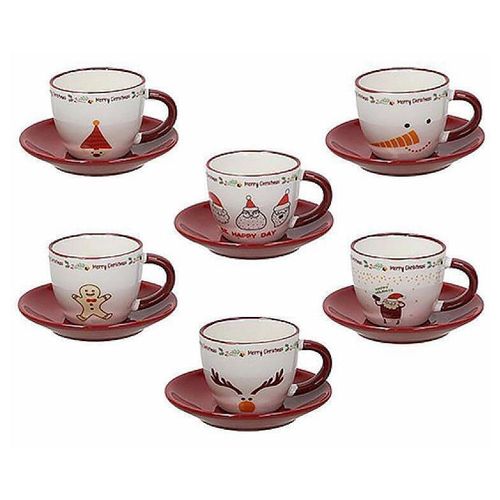 купить Чашка Andrea Fontebasso 54694 Set cani Xmas Milk&Coffee, 6buc cu farfurioare, portelan в Кишинёве 