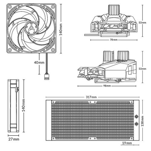 cumpără Sistem de racire cu lichid Arctic Liquid Freezer II 280 Multi Compatible All-In-One CPU Water Cooler, Intel 1700, 1200, 115X, 2011-3, 2066, AMD AM5, AM4, VRM Fan: 40mm 1000–3000rpm, Pump: 800–2000rpm, 2x140mm Fan 200–1700rpm, Fluid Dynamic Bearing, ACFRE00066B în Chișinău 