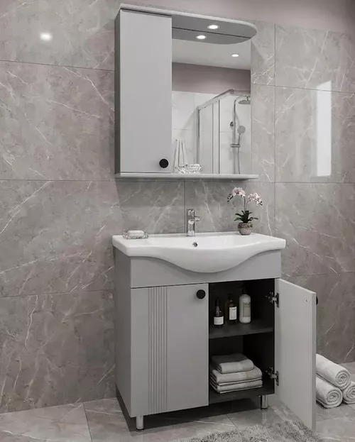 cumpără Dulap pentru lavoar Mashtab 12178 Palma (Basic) cu 2 uși 650x370x850 Gri mat în Chișinău 