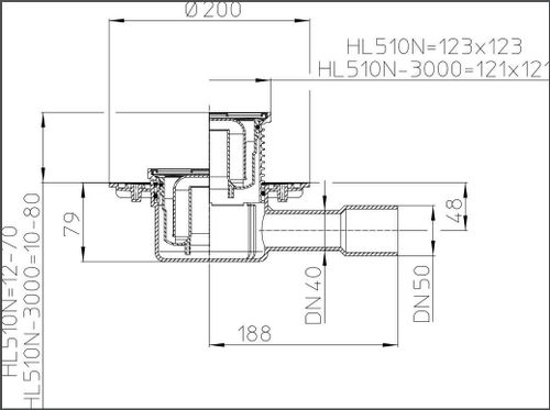cumpără Trap de duș Hutterer & Lechner Sifon de pardoseala interior orizontal PP HL510N HL D. 40/50 cu grila inox (123 x 123 mm) în Chișinău 