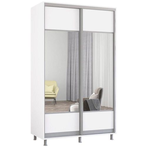 cumpără Dulap Mobildor-Lux Aron-S uși glisante din PAL cu oglindă orizontal (130x60x200H cm) Alb Brilliant în Chișinău 