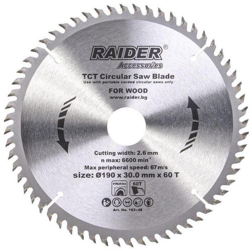 cumpără Disc de tăiere Raider 163148 Lamă de ferăstrău circular 190x30x2,4 mm 60 dinți în Chișinău 