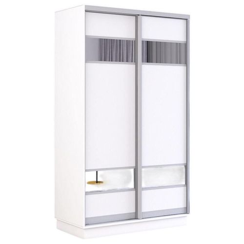 купить Шкаф Mobildor-Lux Fox uși glisante din PAL cu elemente din oglindă (120x60x230H cm) Alb в Кишинёве 