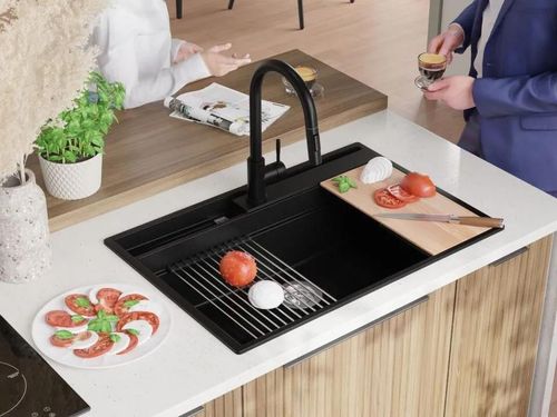 купить Мойка кухонная Primagran Oslo 80 Pocket Multilevel Black + accesorii 530x780 MOHKC в Кишинёве 