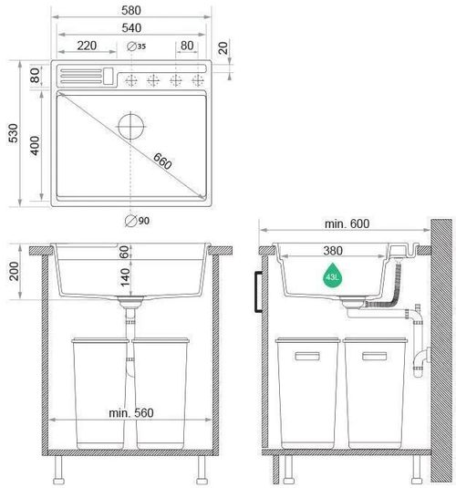 cumpără Chiuvetă bucătărie Primagran Oslo 60 Pocket Multilevel Grey + accesorii 530x580 MOCKG în Chișinău 