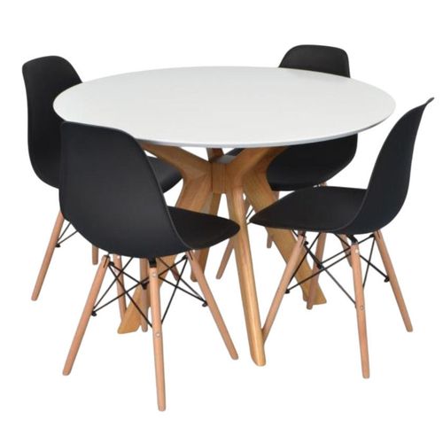 купить Комплект стол и стулья Evelin di Costacurta стол Raffles Round White Bella beech + 4 стула LC-021 Black в Кишинёве 