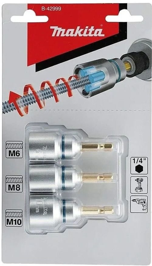 купить Набор головок, бит, насадок Makita B-42999 Set 3 bit tija filetata hex 1/4 M6,8,10, 66mm в Кишинёве 