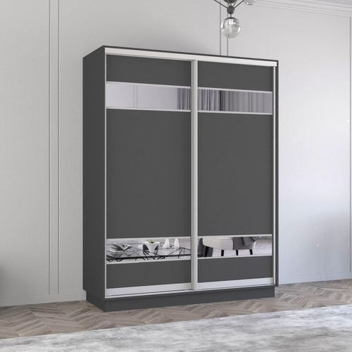 купить Шкаф Mobildor-Lux Fox uși glisante din PAL cu elemente din oglindă (220x60x210H cm) Anthracite в Кишинёве 