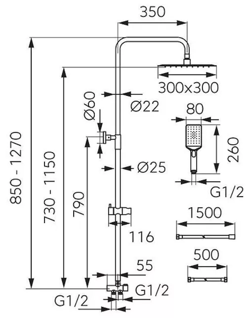 купить Душевая панель Ferro NP48 inox/patrata Bara dus set в Кишинёве 