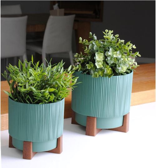 купить Цветочный горшок Aleana 128024 Oslo cu insertie si suport decorartiv d20 cm, verde в Кишинёве 