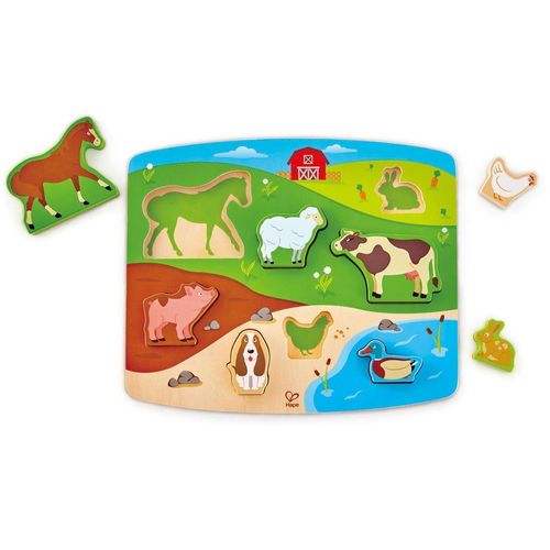 купить Головоломка Hape E1454A FARM ANIMAL PUZZLE&PLAY в Кишинёве 