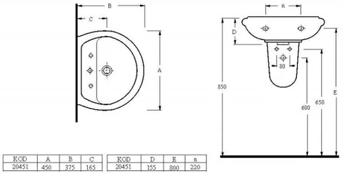 купить Раковина Ege Vitrifye E20451 LISSA 450x375x165 mm в Кишинёве 